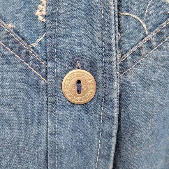 Teddi Vintage Blue Denim Chambray Jean Jacket White Floral Embroidery Western - Picture 2 of 15